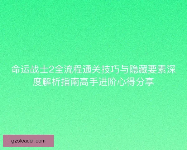 命运战士2全流程通关技巧与隐藏要素深度解析指南高手进阶心得分享