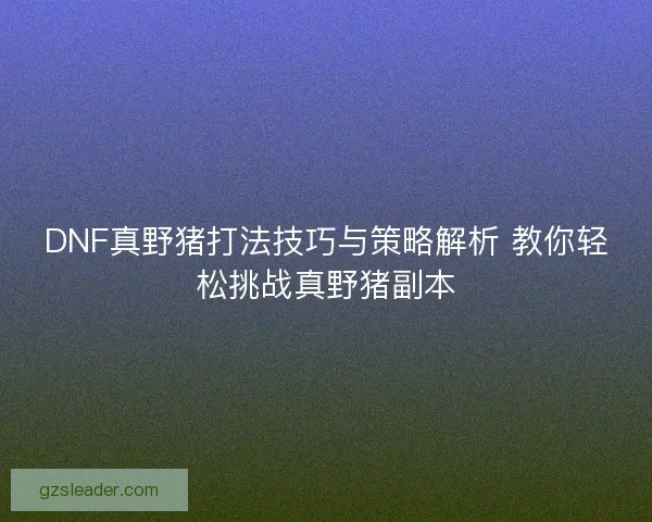 DNF真野猪打法技巧与策略解析 教你轻松挑战真野猪副本